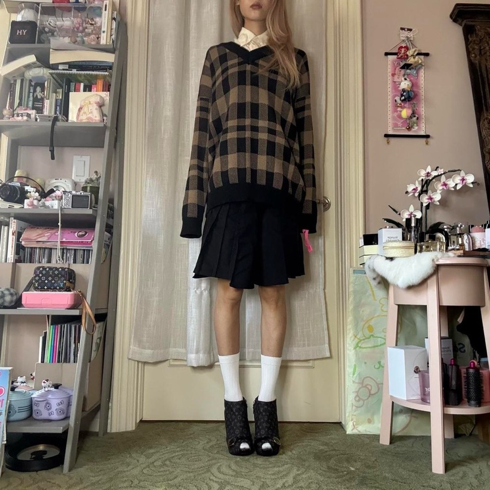 Tan and Black Plaid Sweater